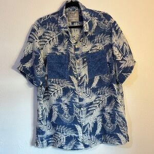 Margaritaville Blue and White silk Tropical Hawaiian XL Men's pocket Shirt